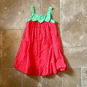 Girls Strawberry Patch Eyelet Bubble Hem Dress- EUC